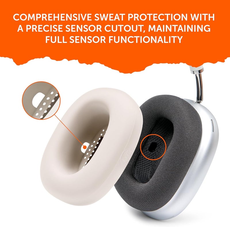 WC SweatZ Max - Patented Protective Earpad Covers for Airpods Max Made by Wicked Cushions | Sweatproof & Easily Washable | Full Earpad Sweat Protection | Beige - Image 4